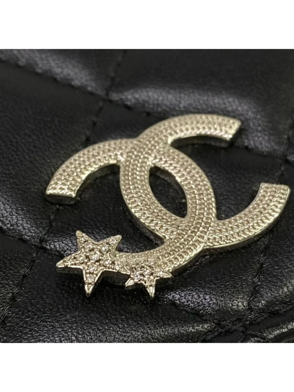 Chanel Bifold Wallet Quilted AP Black Silver Star Rhinestone Lambskin